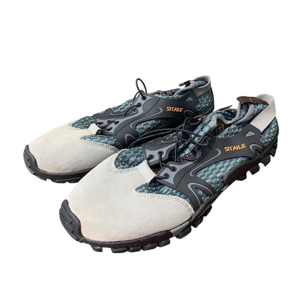 Sitaile Mens 12 Gray Elastic Lace Up Webbed Non Slip Urban Walking Sandal Shoes